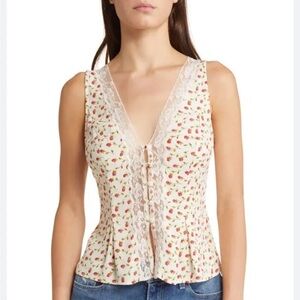 Reformation- Cristina Floral Lace Trim Woven Tank